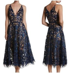 Dress The Population NWT Blair Embellished Fit & Flare Dress Size XL Navy Nude